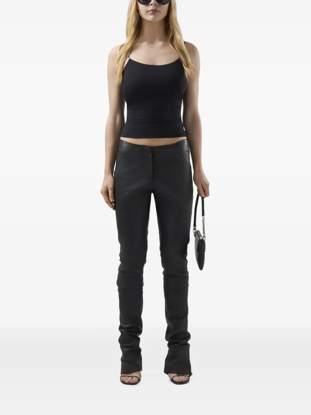 GCDS Leren skinny broek met rits Zwart