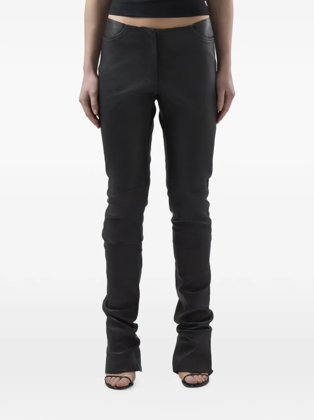 GCDS Leren skinny broek met rits Zwart