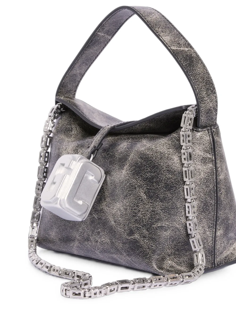 GCDS Mega Comma leren mini-shopper met verweerde uitstraling Grijs