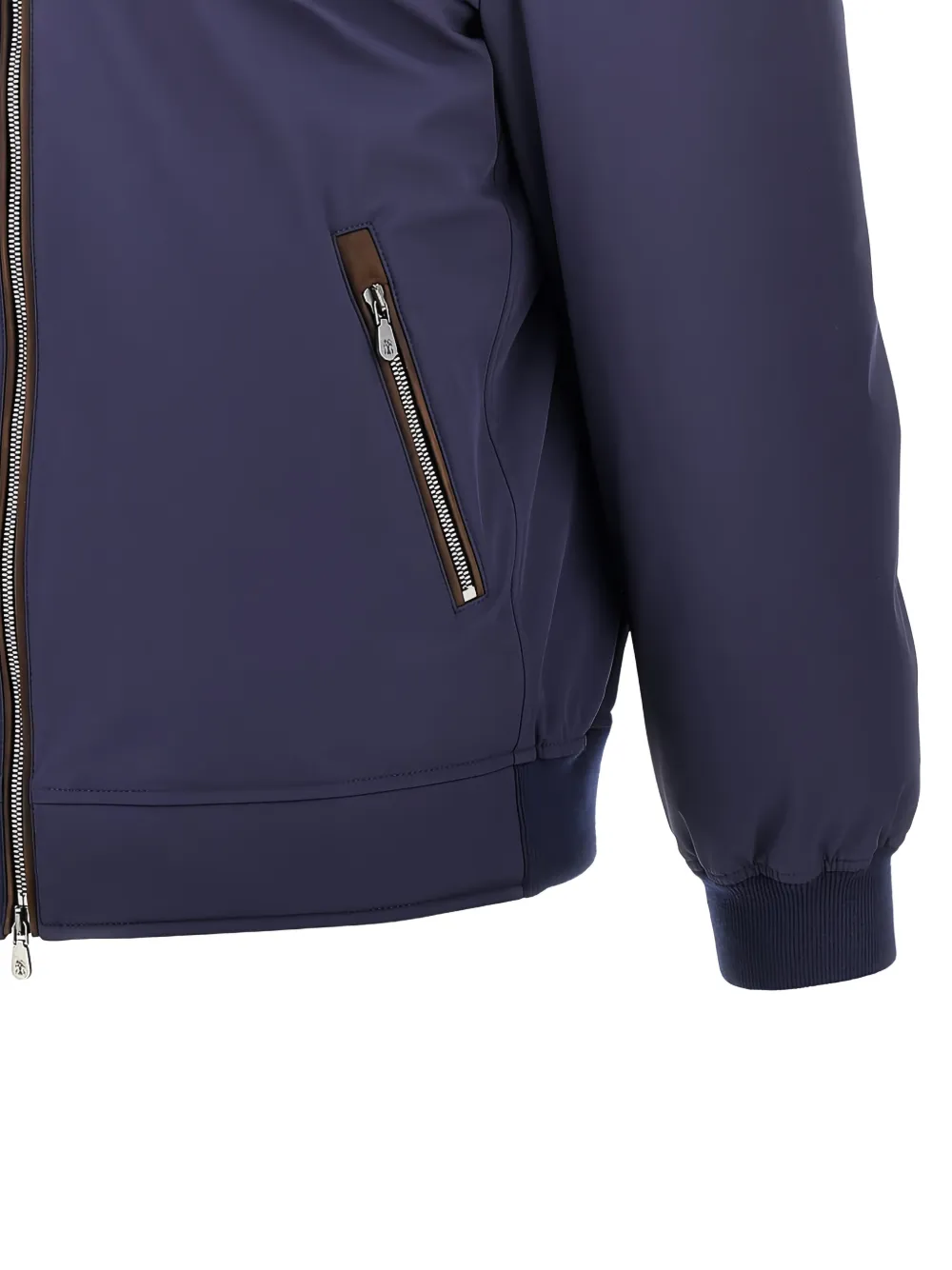 Brunello Cucinelli Gewatteerd jack met afneembare capuchon en lammykraag Blauw