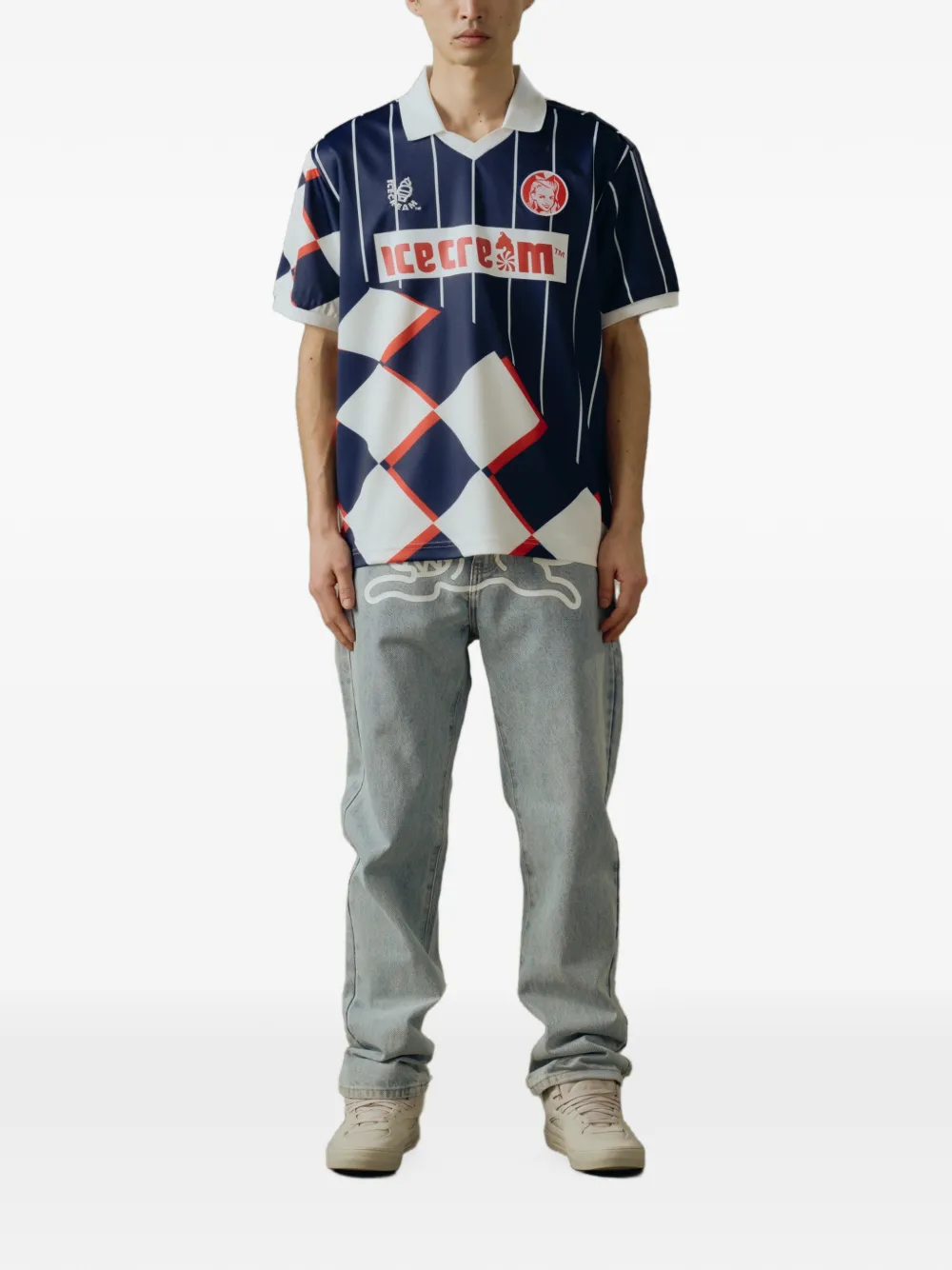 ICECREAM Gestreept en geruit T-shirt Blauw