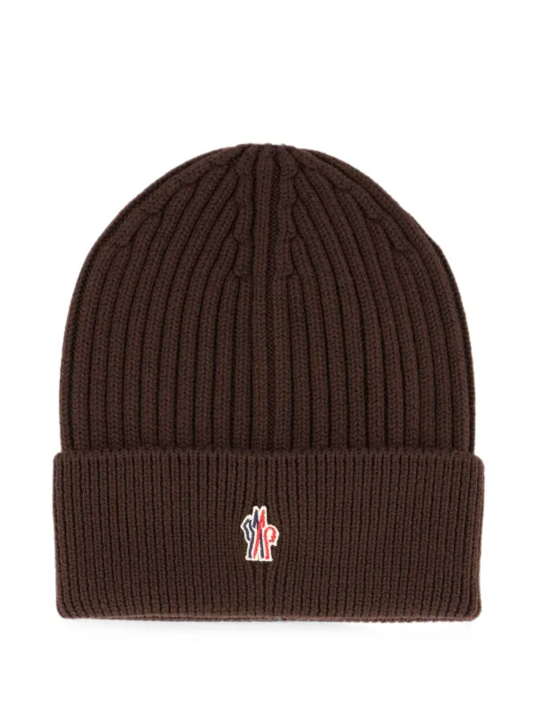Moncler Grenoble Logo-patch Ribbed-knit Beanie Hat in Brown