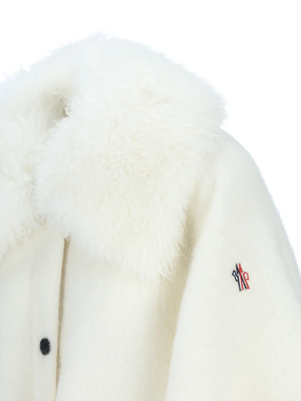 Moncler Grenoble Shearling-collar Fringed Cape in Neutrals, view 4