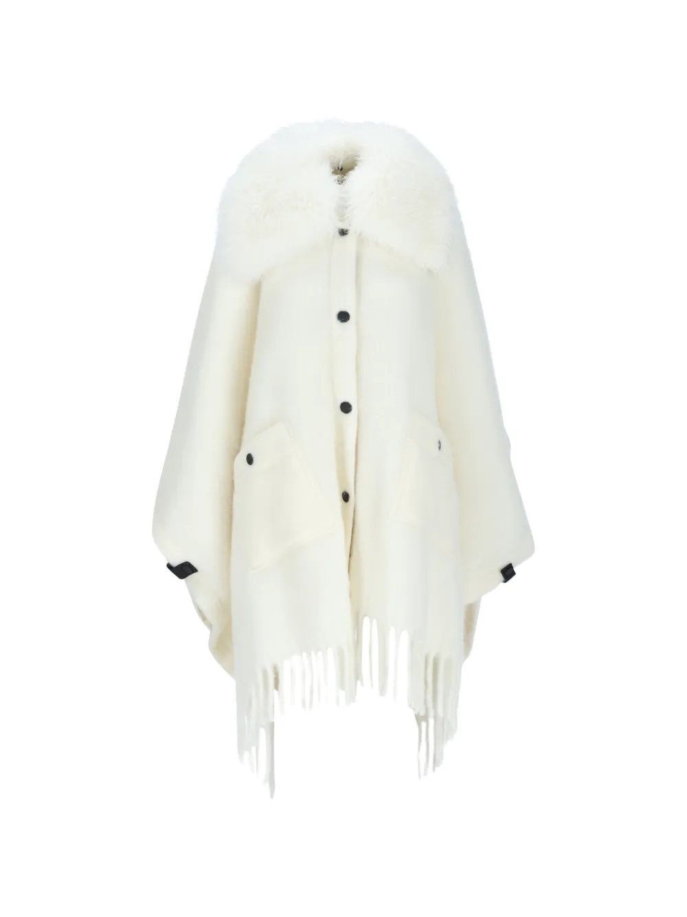 Moncler Grenoble shearling-collar fringed cape