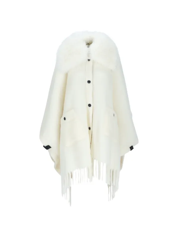 Moncler Grenoble Shearling-collar Fringed Cape in Neutrals