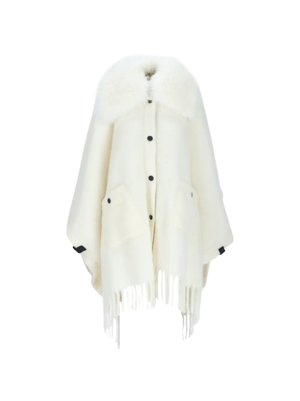 Moncler Grenoble Cape met lammy kraag en franje Beige