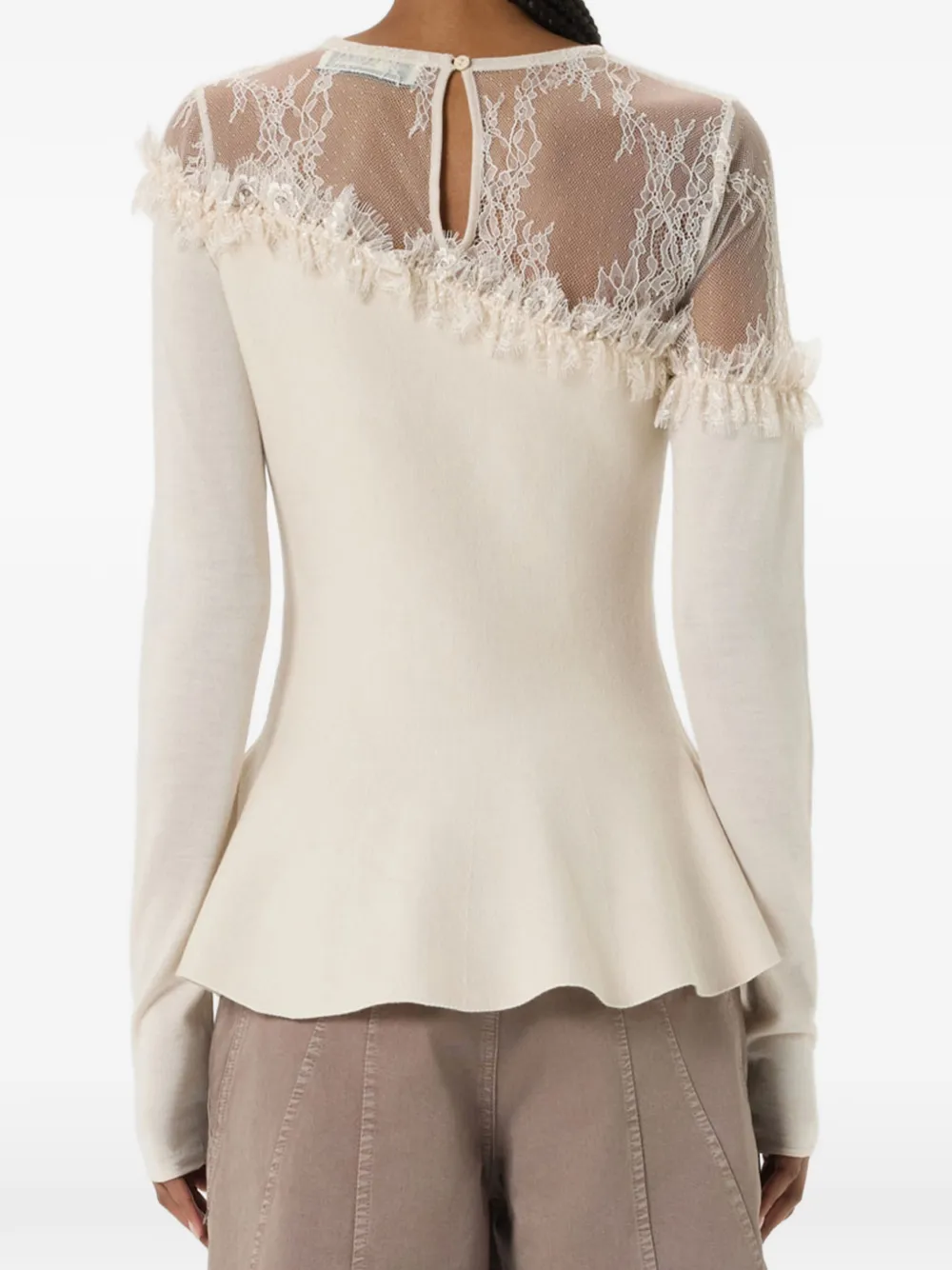 Blumarine Peplum trui met kanten vlak Beige