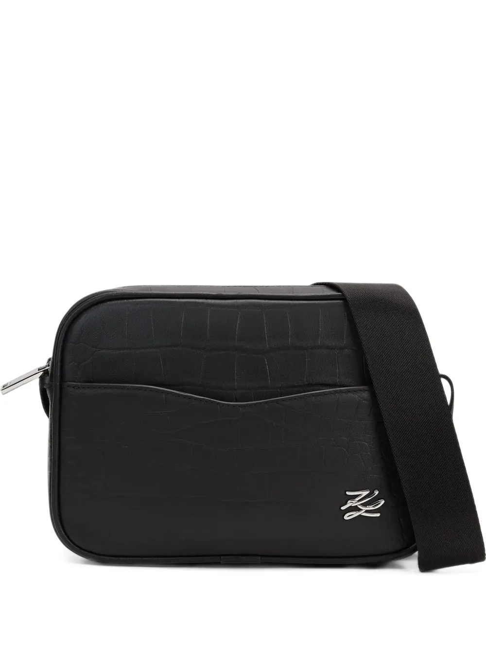 Karl Lagerfeld logo-plaque croc-effect messenger bag - Nero