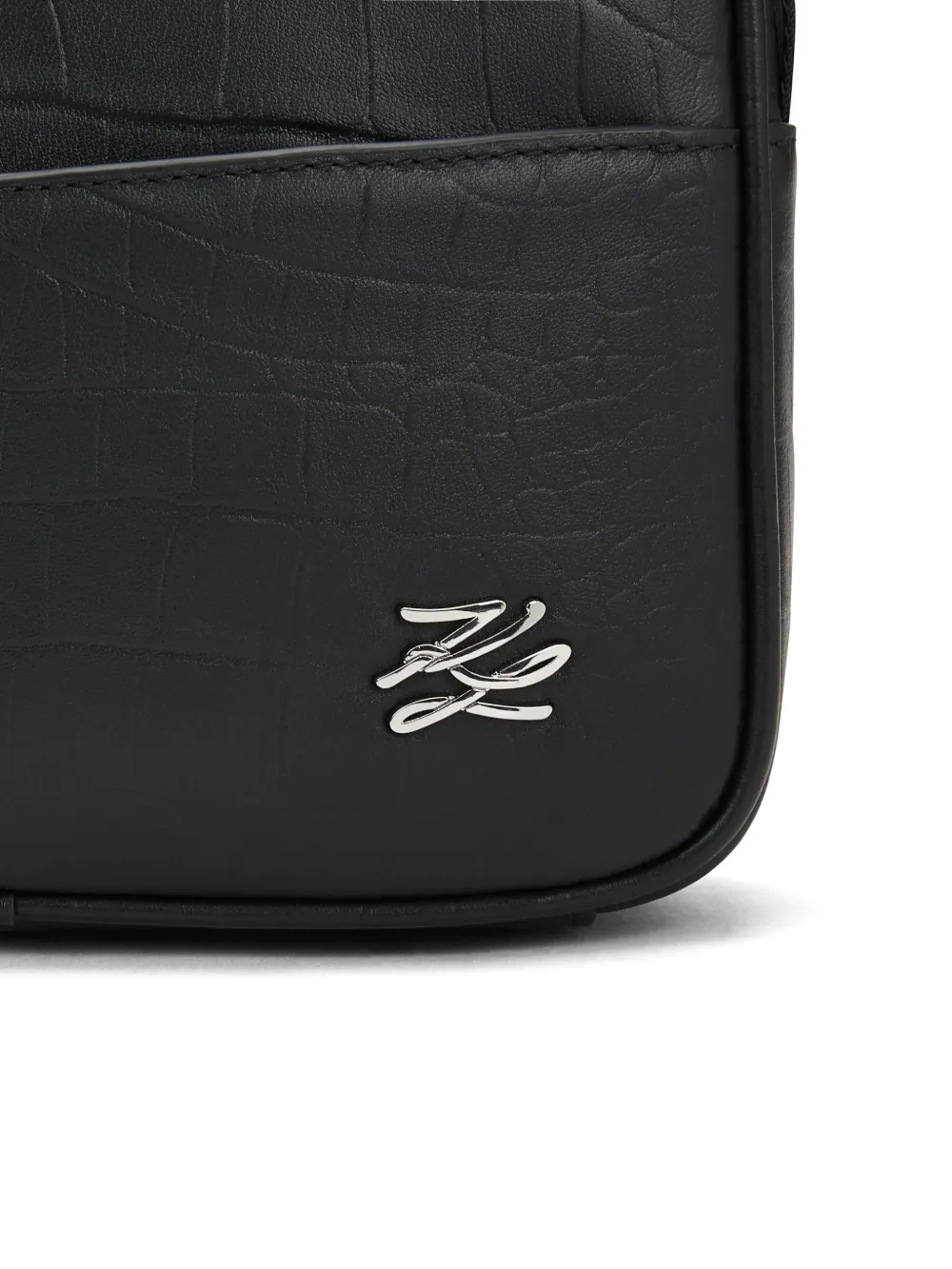 Karl Lagerfeld logo-plaque croc-effect messenger bag Zwart