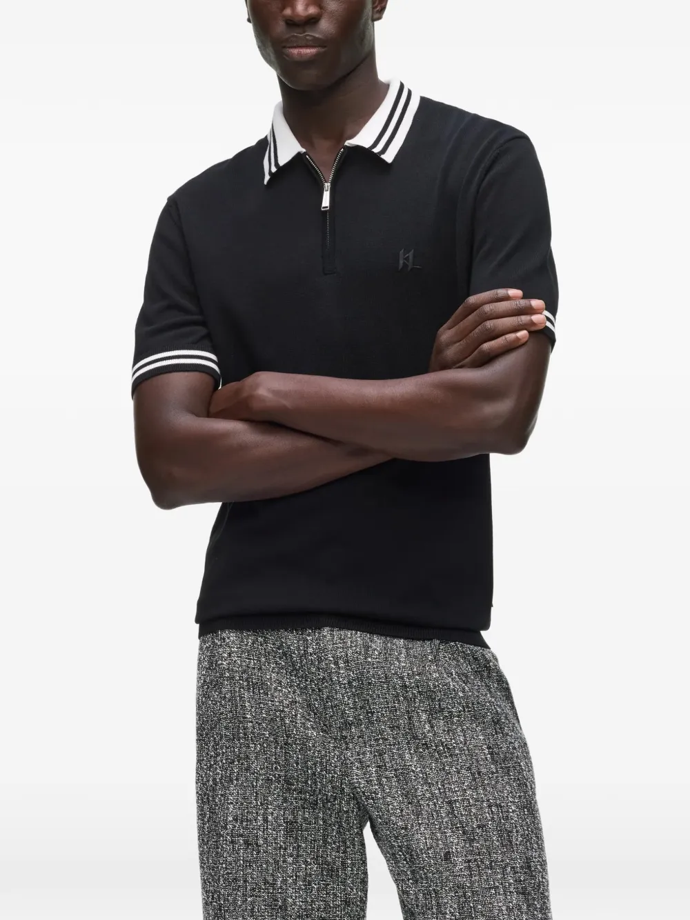 Karl Lagerfeld Karl DNA knitted zip polo shirt Zwart