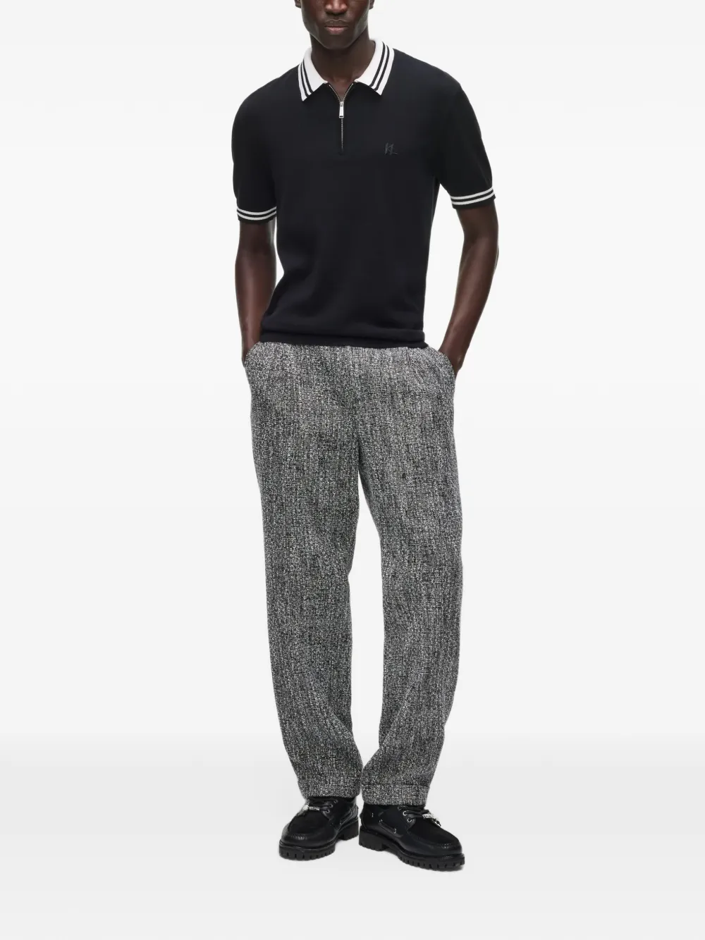Karl Lagerfeld Karl DNA knitted zip polo shirt Zwart