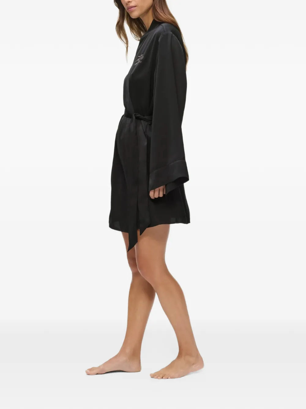 Karl Lagerfeld rhinestone-logo belted dressing gown Zwart