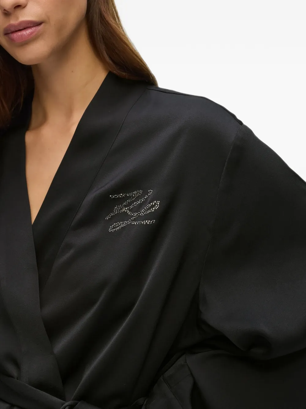 Karl Lagerfeld rhinestone-logo belted dressing gown Zwart