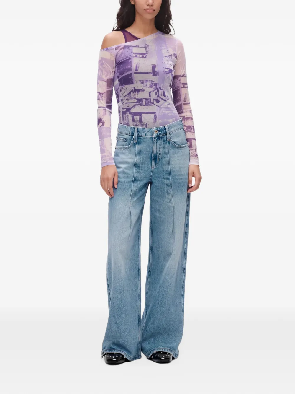 Karl Lagerfeld Jeans pleated wide-leg jeans Blauw