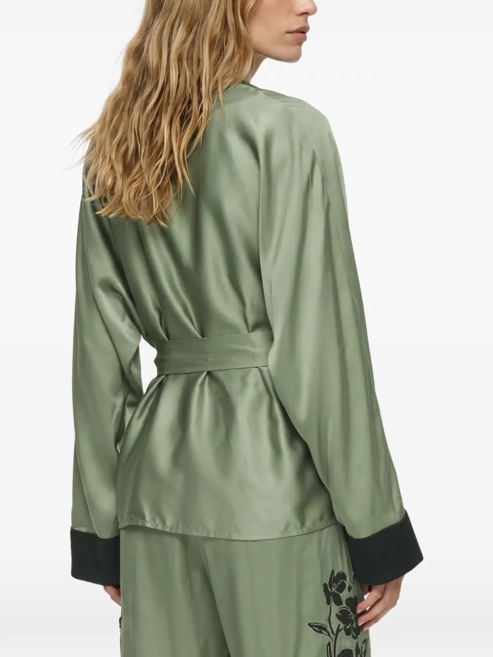 Karl Lagerfeld floral-embroidered wrap blouse Groen