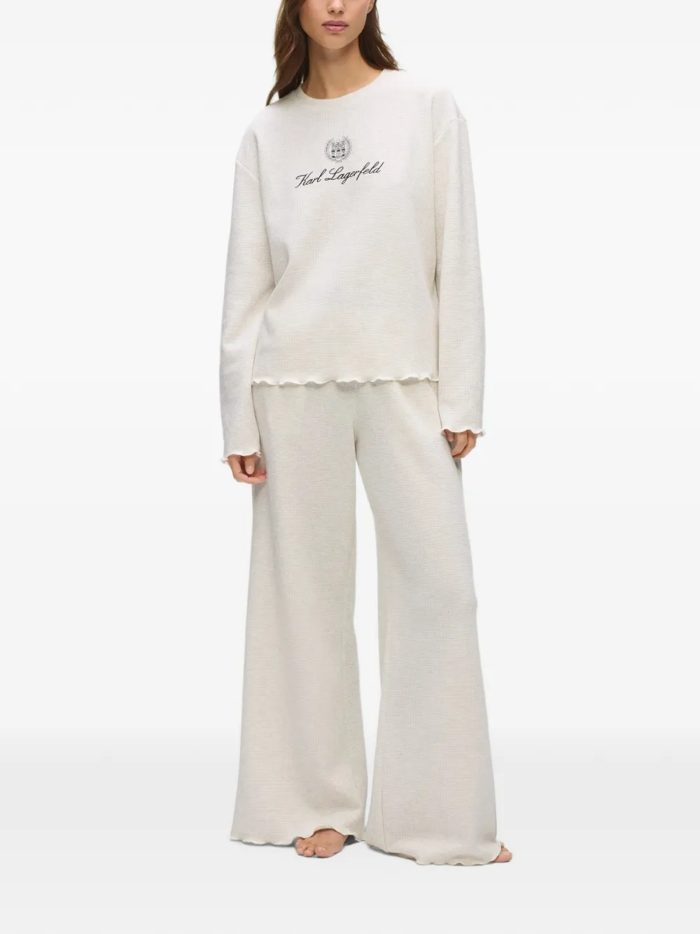 Karl Lagerfeld logo-detail waffle-knit pajamas set Beige