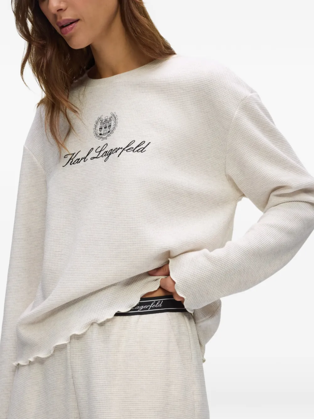 Karl Lagerfeld logo-detail waffle-knit pajamas set Beige