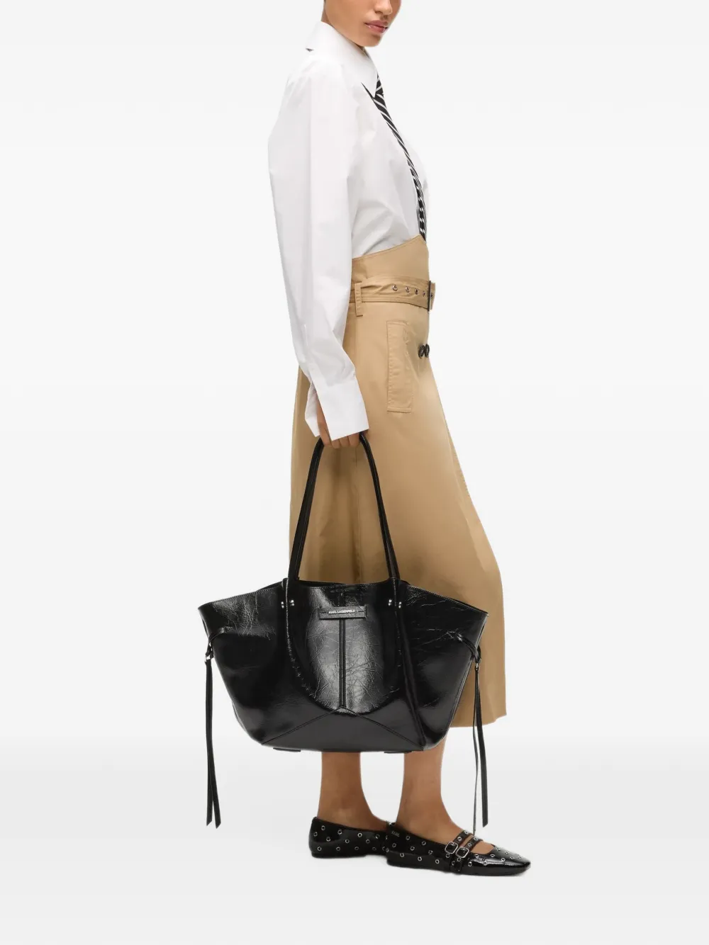 Karl Lagerfeld medium K Pierced textured tote bag Zwart