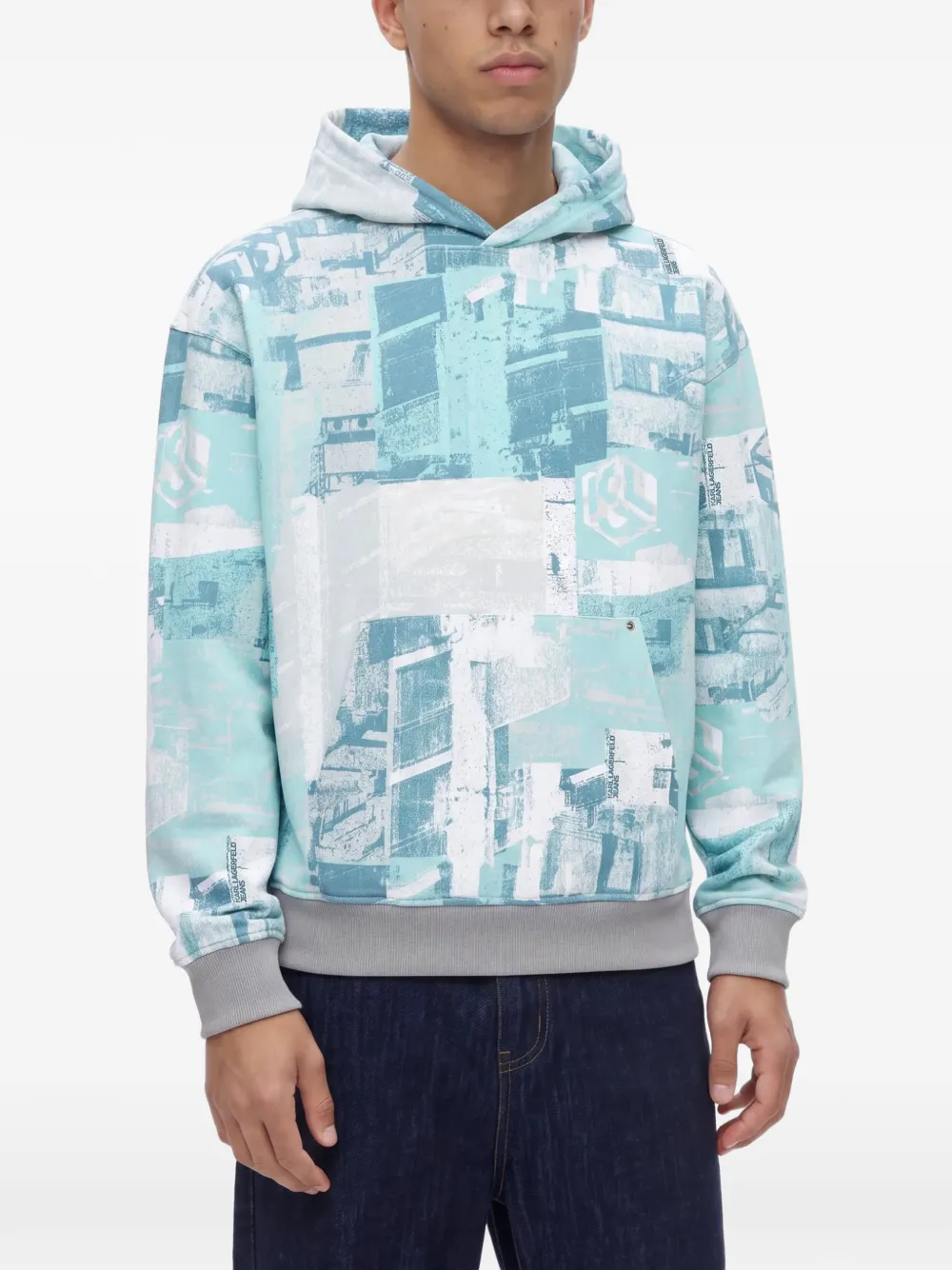 Karl Lagerfeld Jeans cityscape-print organic-cotton hoodie Blauw