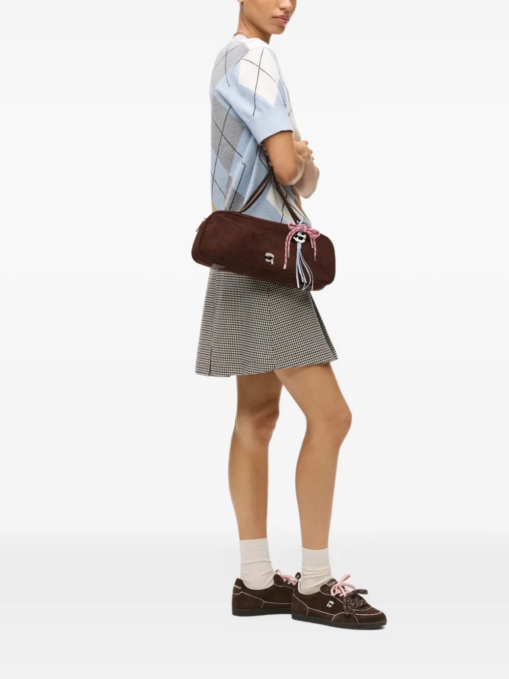 Karl Lagerfeld Ikon faux-suede shoulder bag Bruin