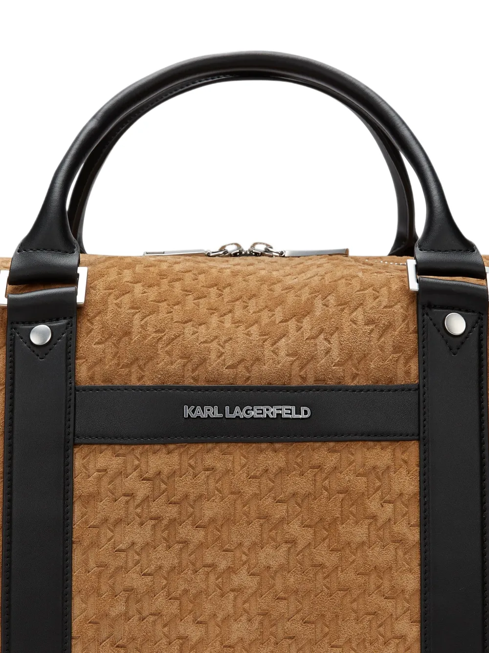 Karl Lagerfeld monogram suede weekender bag Bruin
