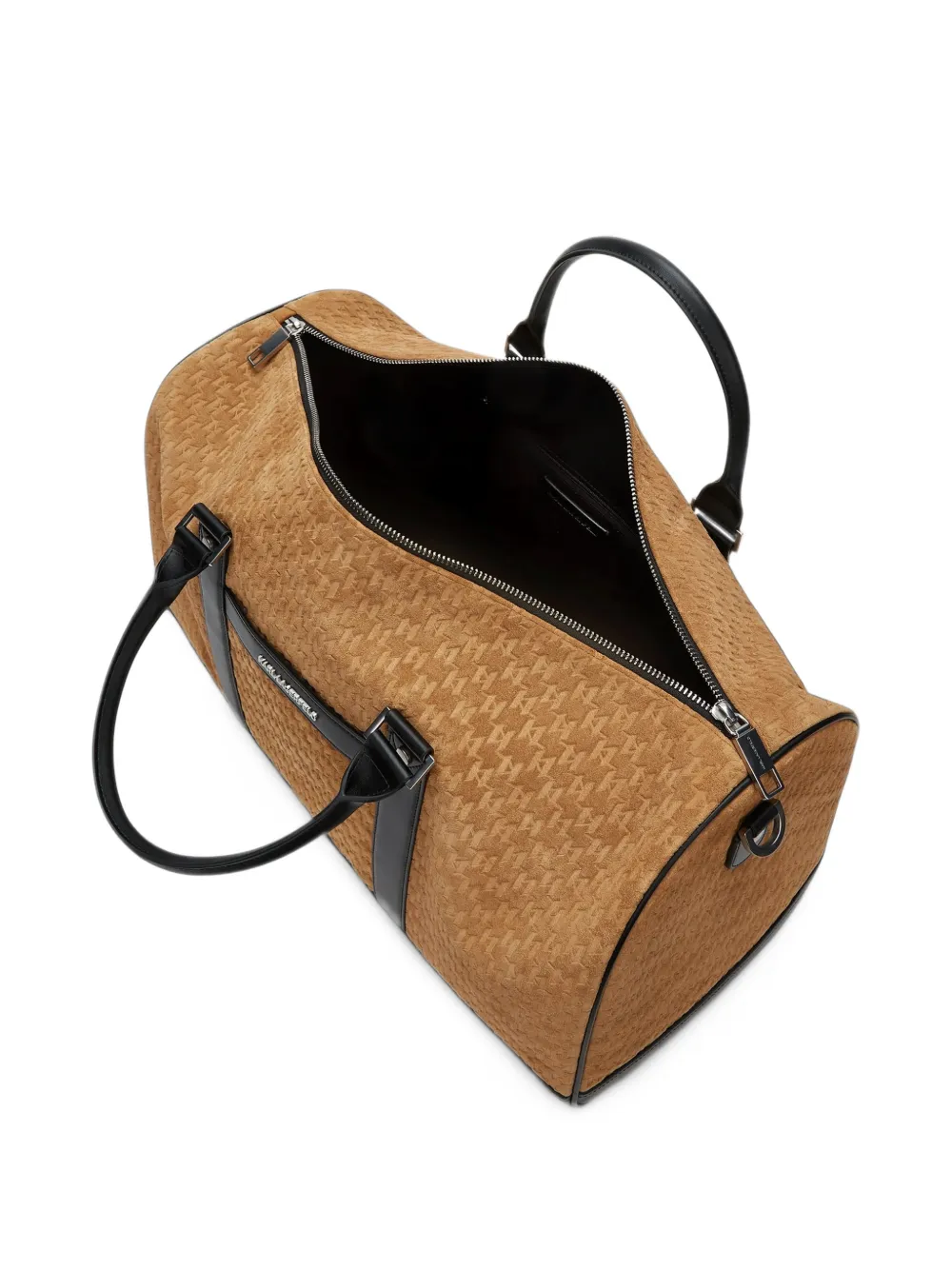 Karl Lagerfeld monogram suede weekender bag Bruin