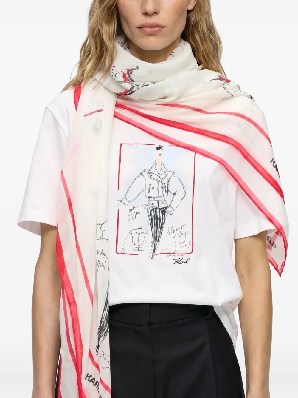 Karl Lagerfeld K Essential sketch scarf Beige