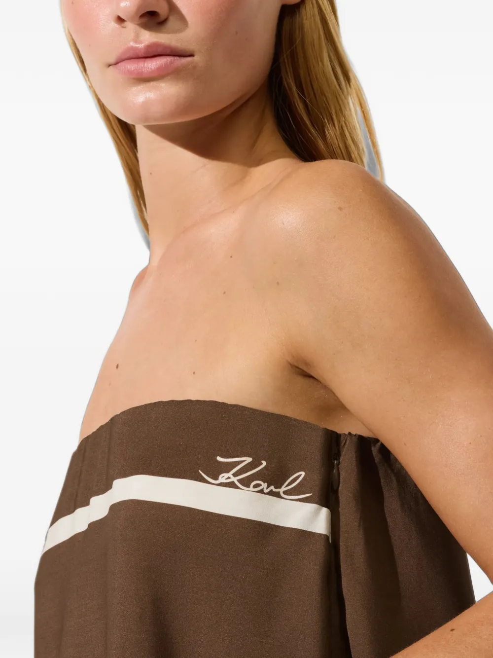 Karl Lagerfeld Signature contrast-trim bandeau top Bruin