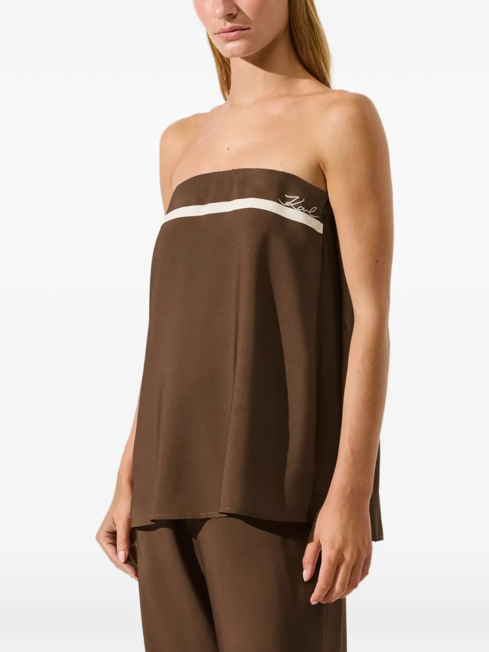 Karl Lagerfeld Signature contrast-trim bandeau top Bruin