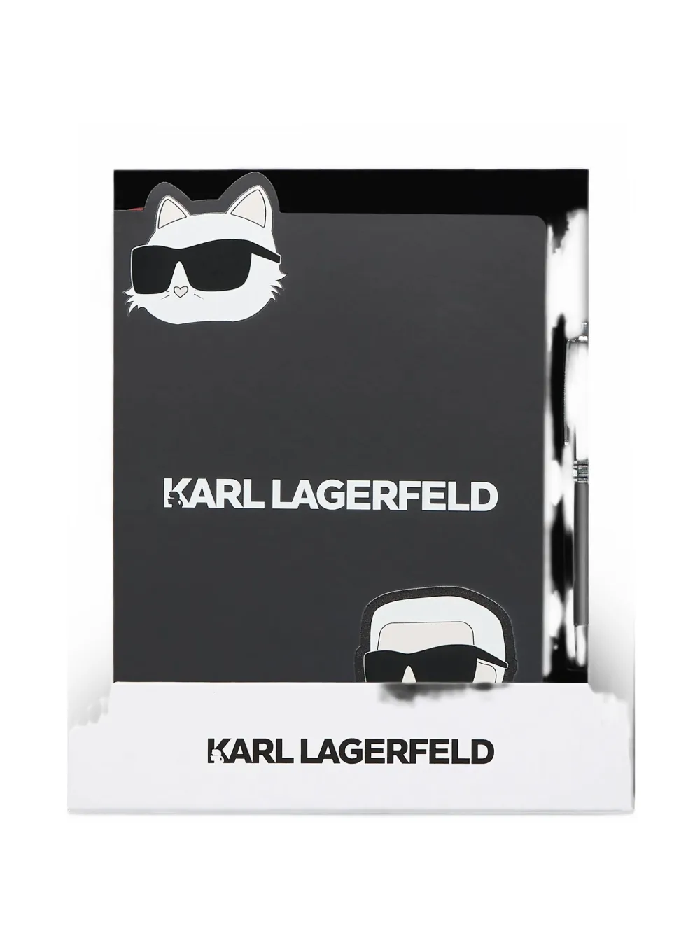 Karl Lagerfeld Set Ikon con taccuino con adesivi e penna - Nero