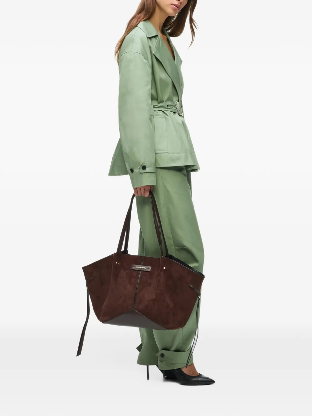 Karl Lagerfeld K Pierced medium faux-suede tote bag Bruin