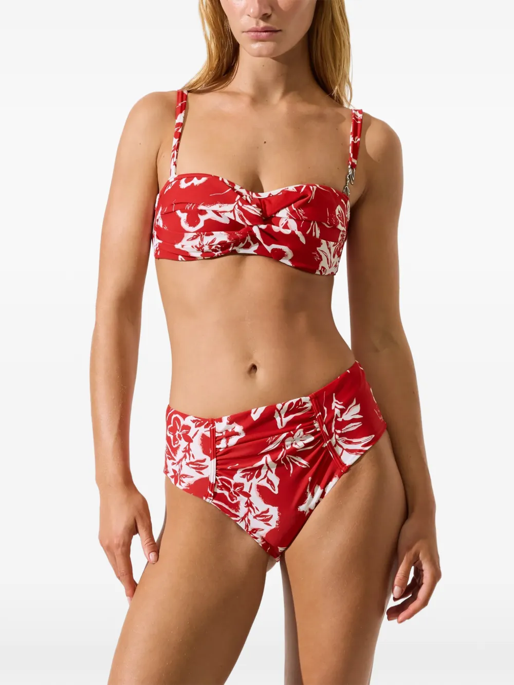 Karl Lagerfeld Signature twist-front bikini top Rood