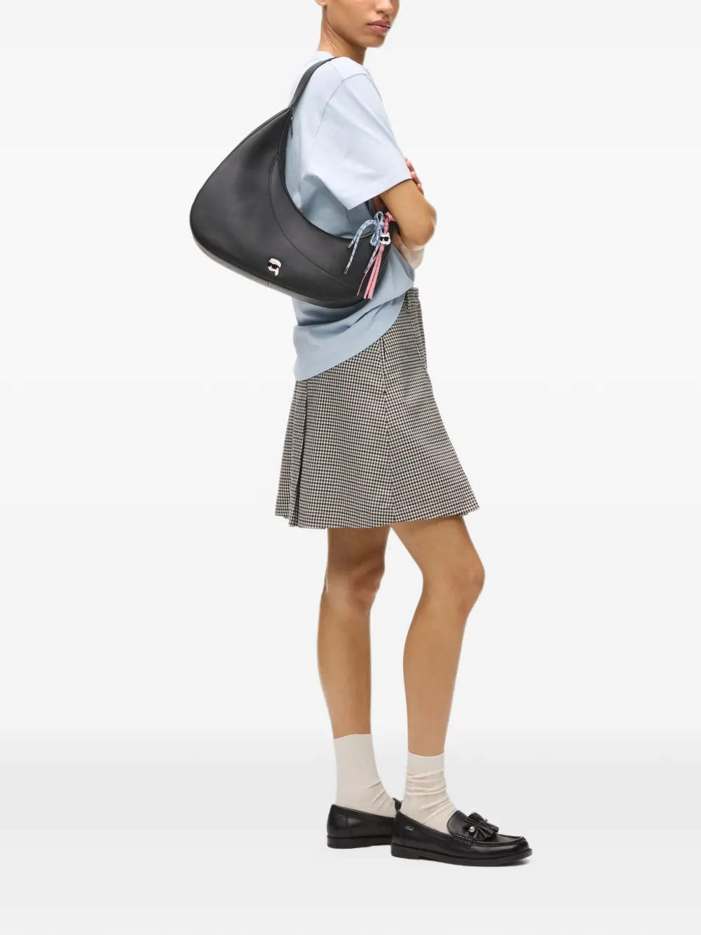 Karl Lagerfeld Ikon smooth slouchy shoulder bag Zwart