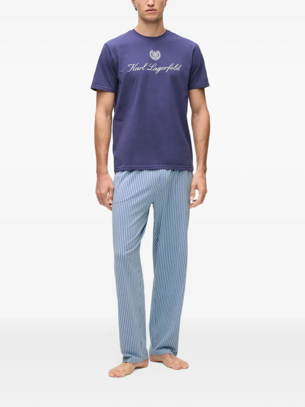 Karl Lagerfeld logo-print pinstripe pajamas Blauw