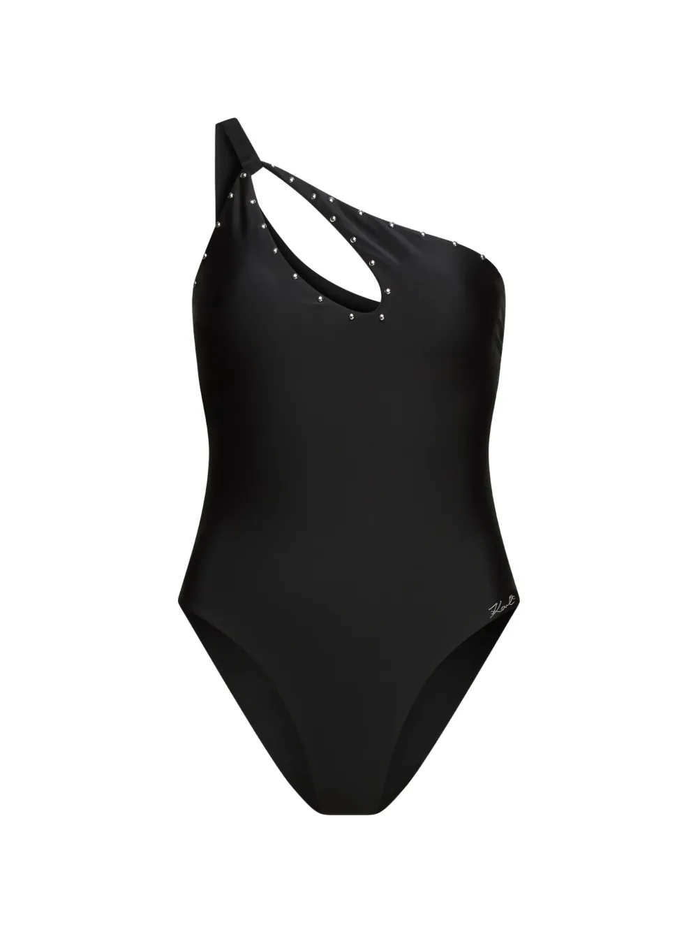 Karl Lagerfeld studded-detail one-shoulder swimsuit - Schwarz