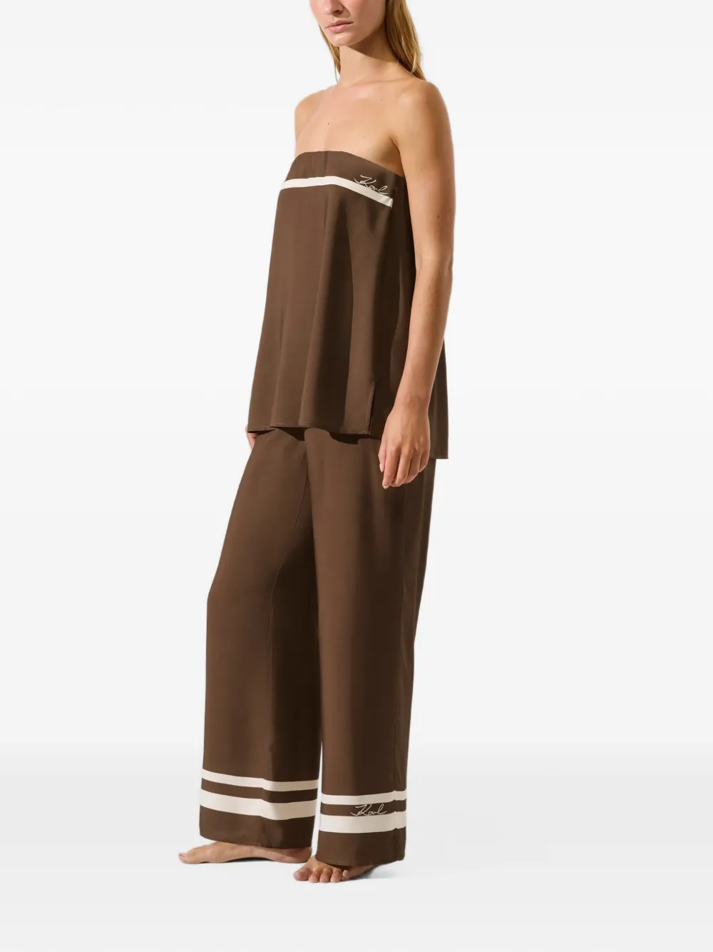 Karl Lagerfeld Signature contrast trim pants Bruin
