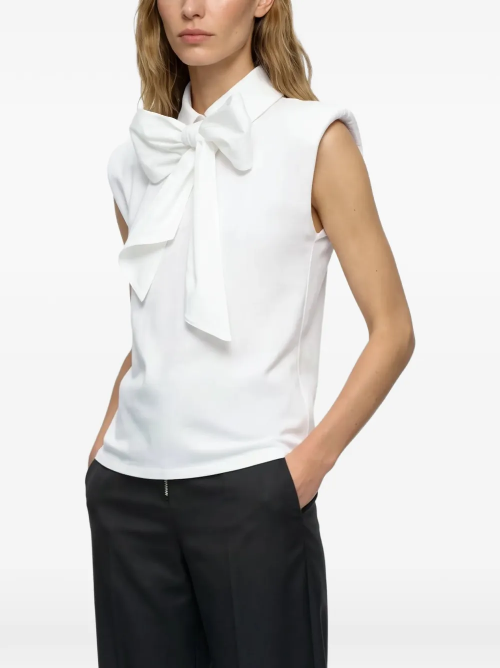 Karl Lagerfeld bow-detail padded-shoulder top Wit