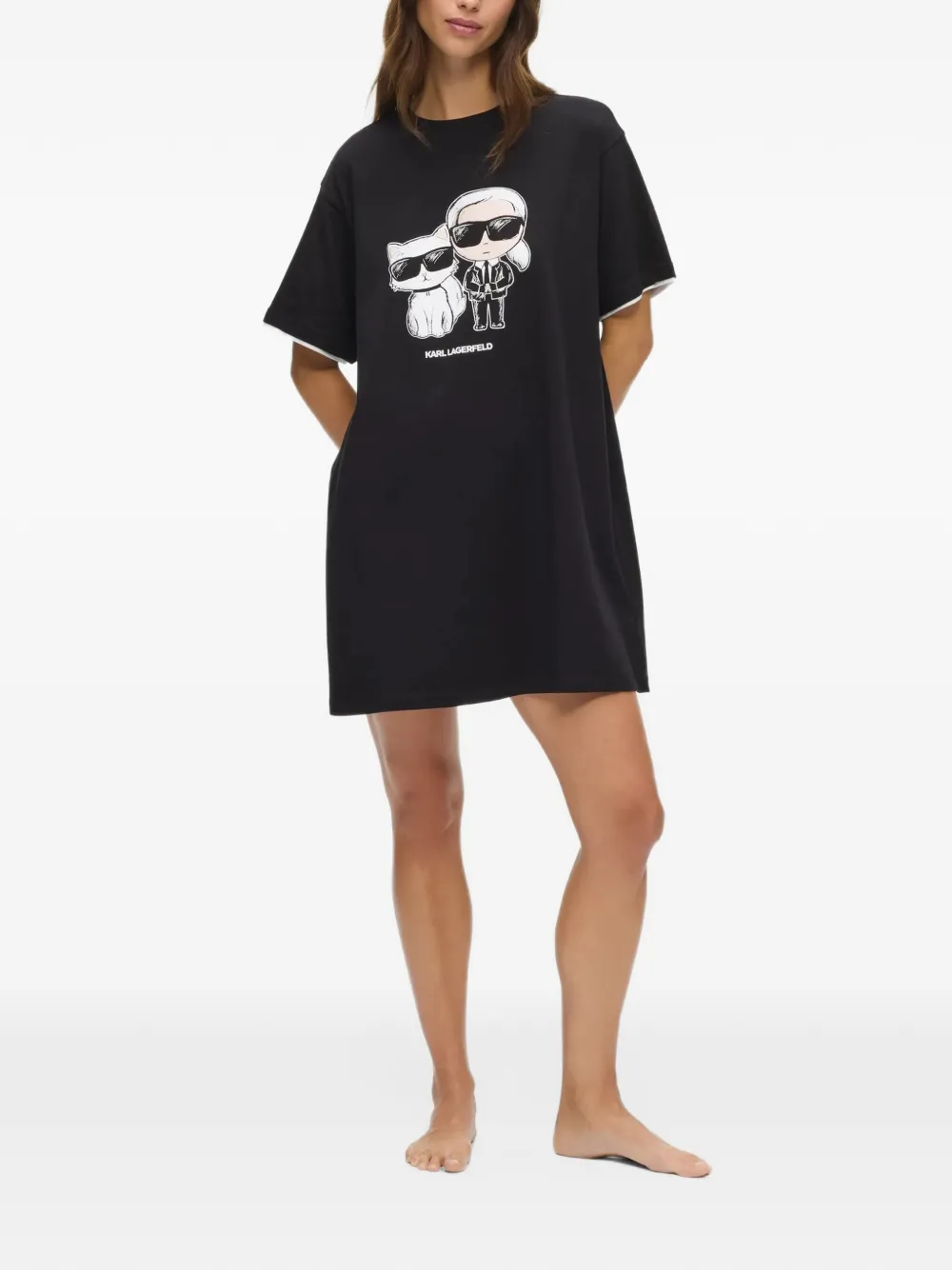 Karl Lagerfeld Ikon graphic-print nightdress Zwart