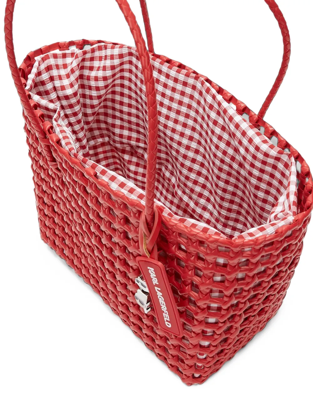 Karl Lagerfeld Ikon gingham basket bag Rood