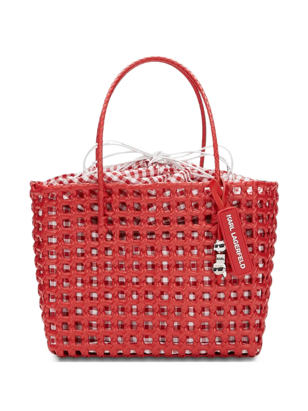 Karl Lagerfeld Ikon gingham basket bag Rood