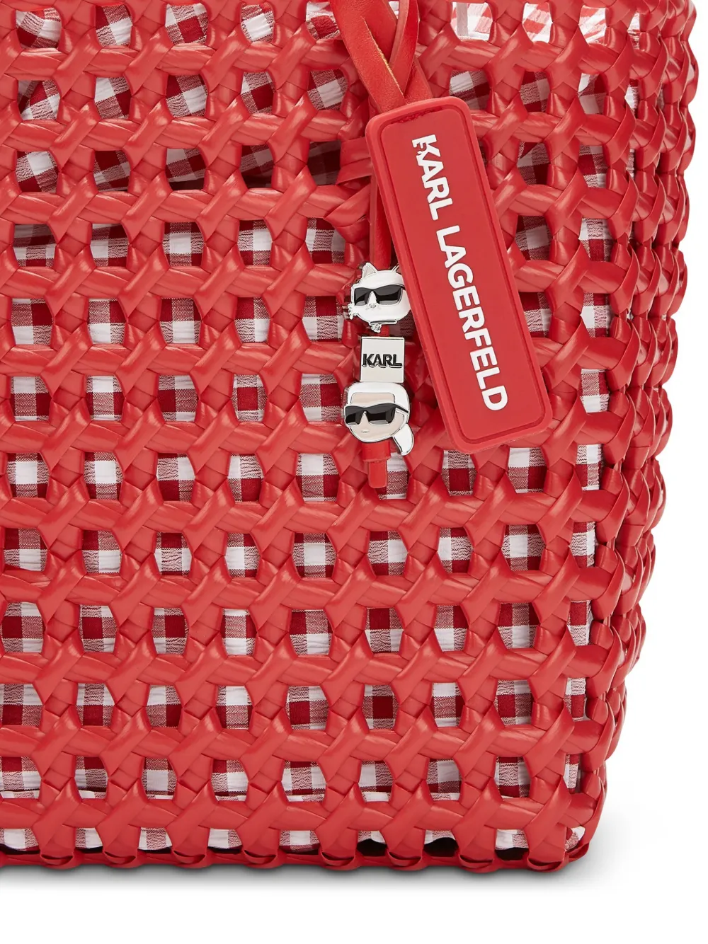 Karl Lagerfeld Ikon gingham basket bag Rood