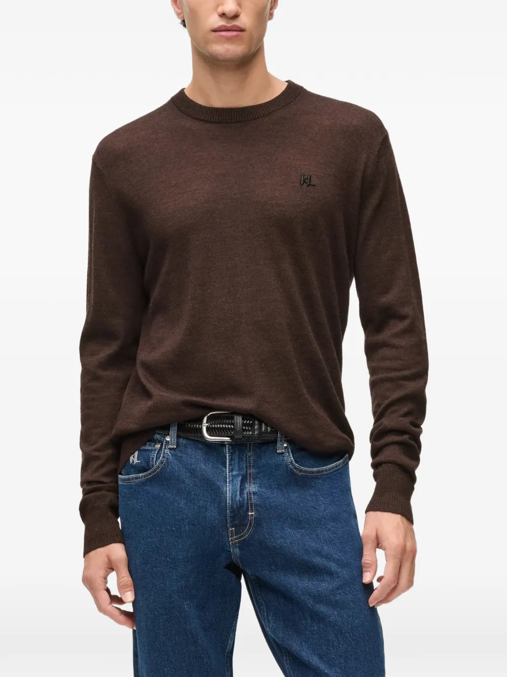 Karl Lagerfeld Merino wool crew-neck sweater Bruin
