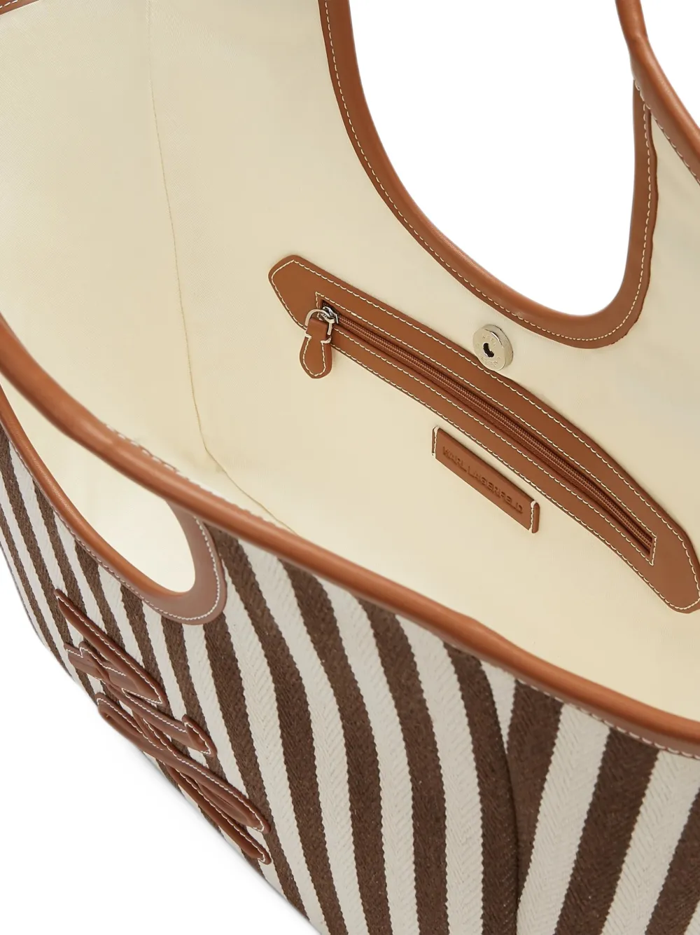 Karl Lagerfeld K Autograph gestreepte canvas shopper Bruin