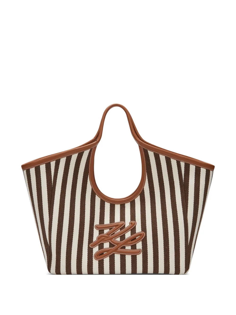 Karl Lagerfeld K Autograph gestreepte canvas shopper Bruin