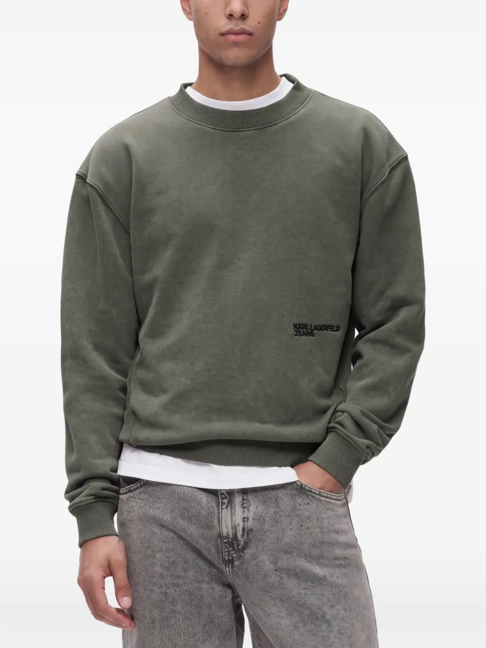 Karl Lagerfeld Jeans logo-embroidered sweater Groen