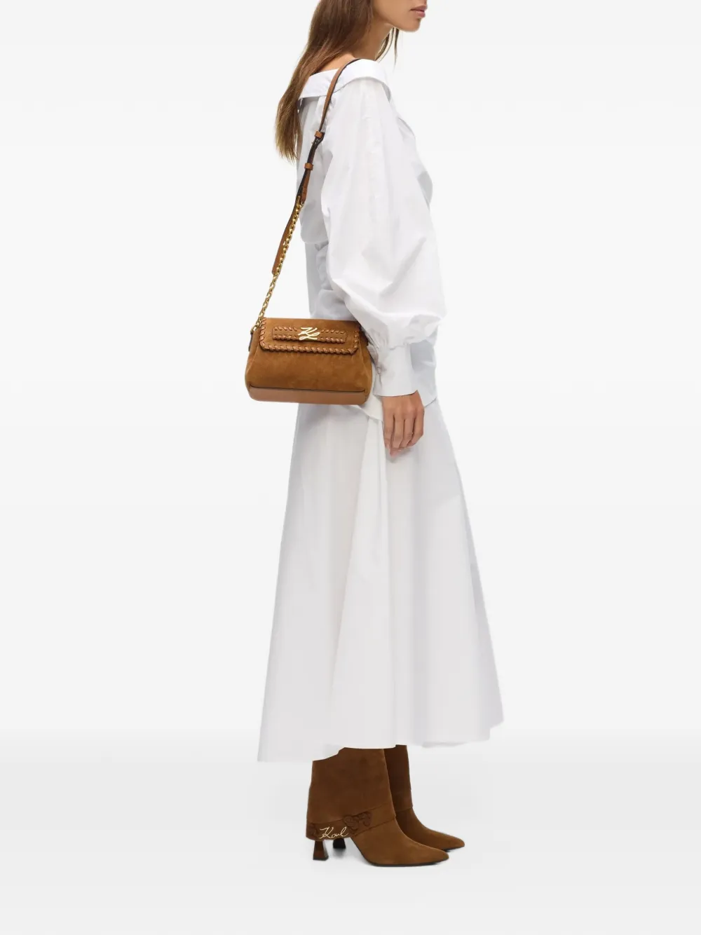 Karl Lagerfeld K Autograph whipstitch-trim crossbody bag Bruin
