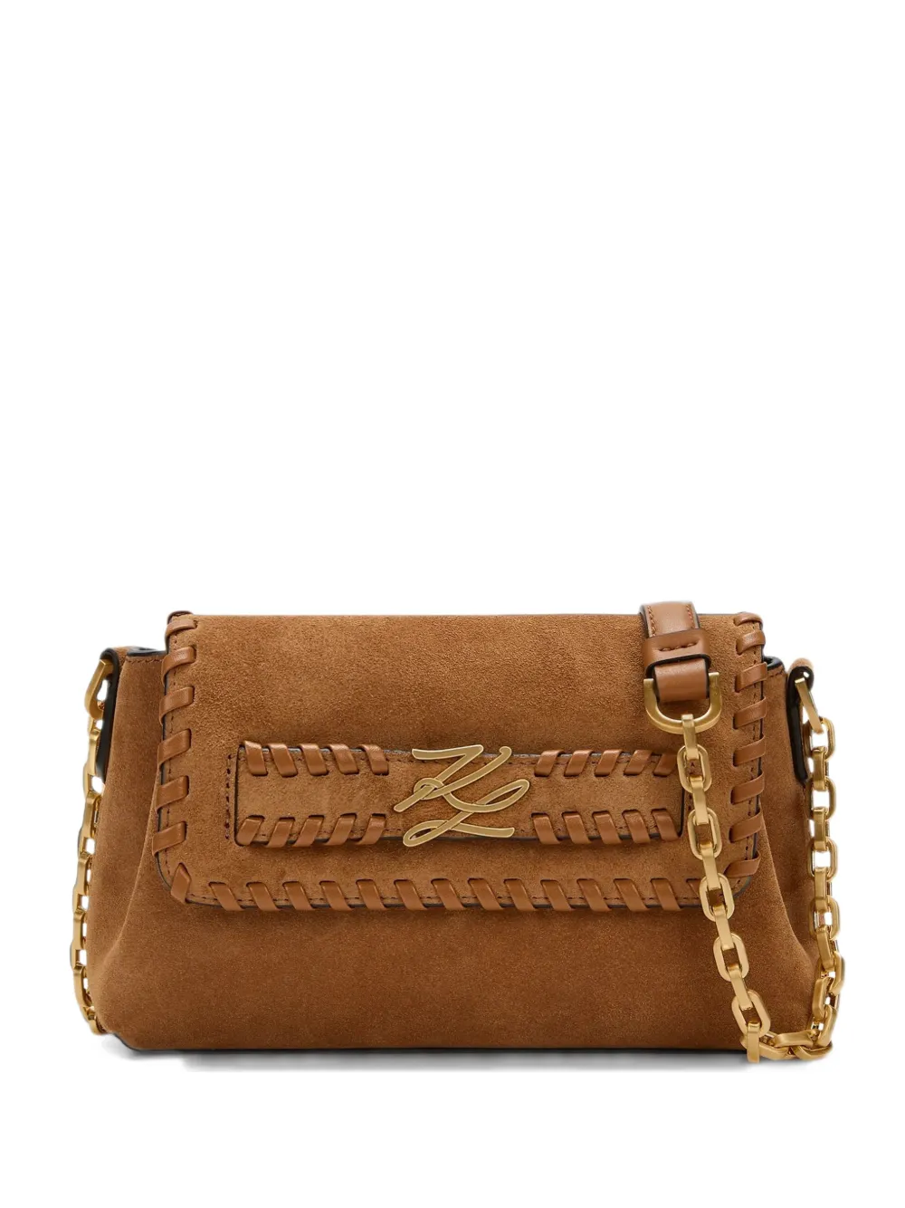 Karl Lagerfeld Borsa a tracolla K/Autograph con bordi a punto frusta - Marrone