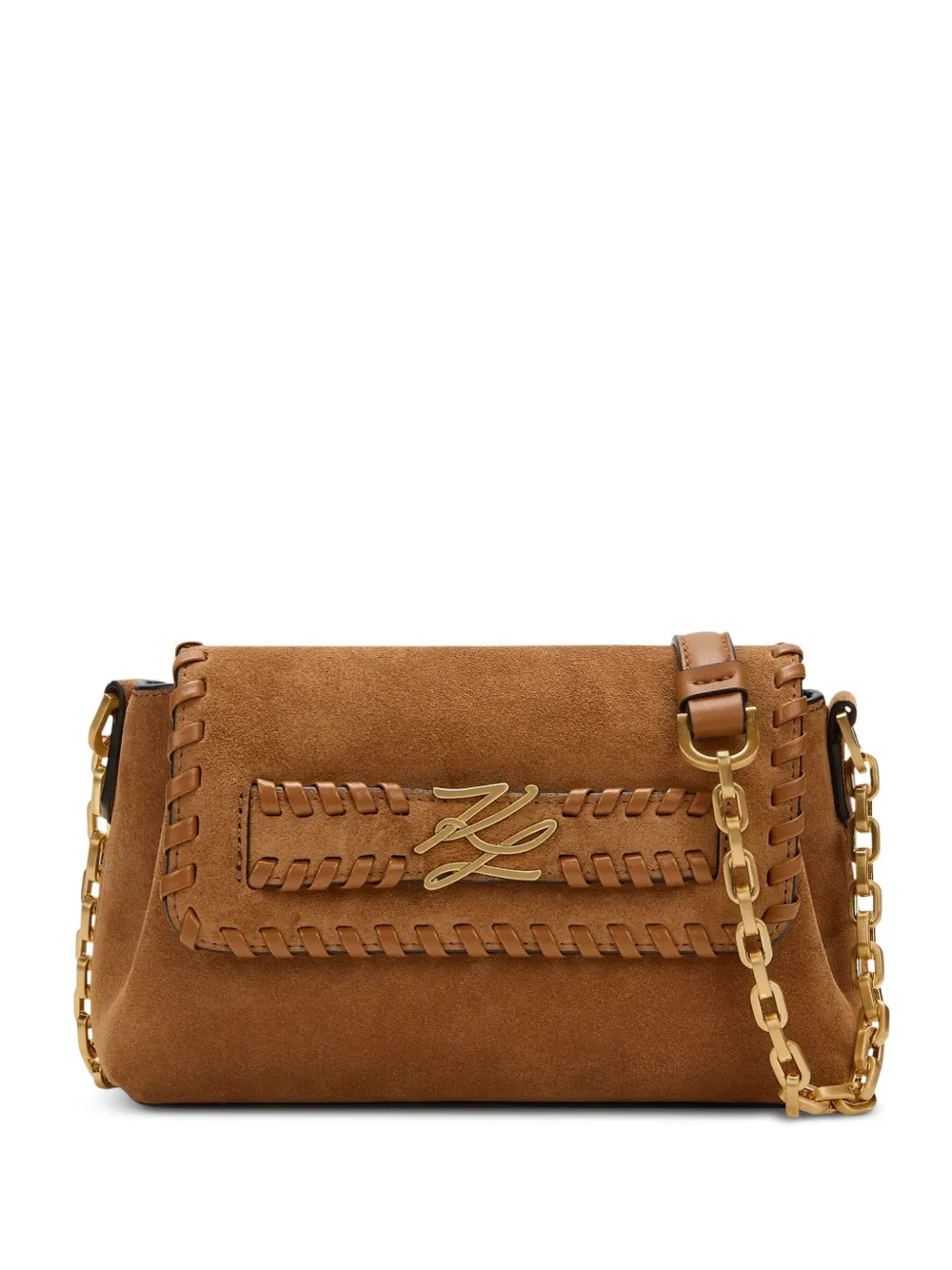 Karl Lagerfeld Borsa a tracolla K/Autograph con bordi a punto frusta - Marrone