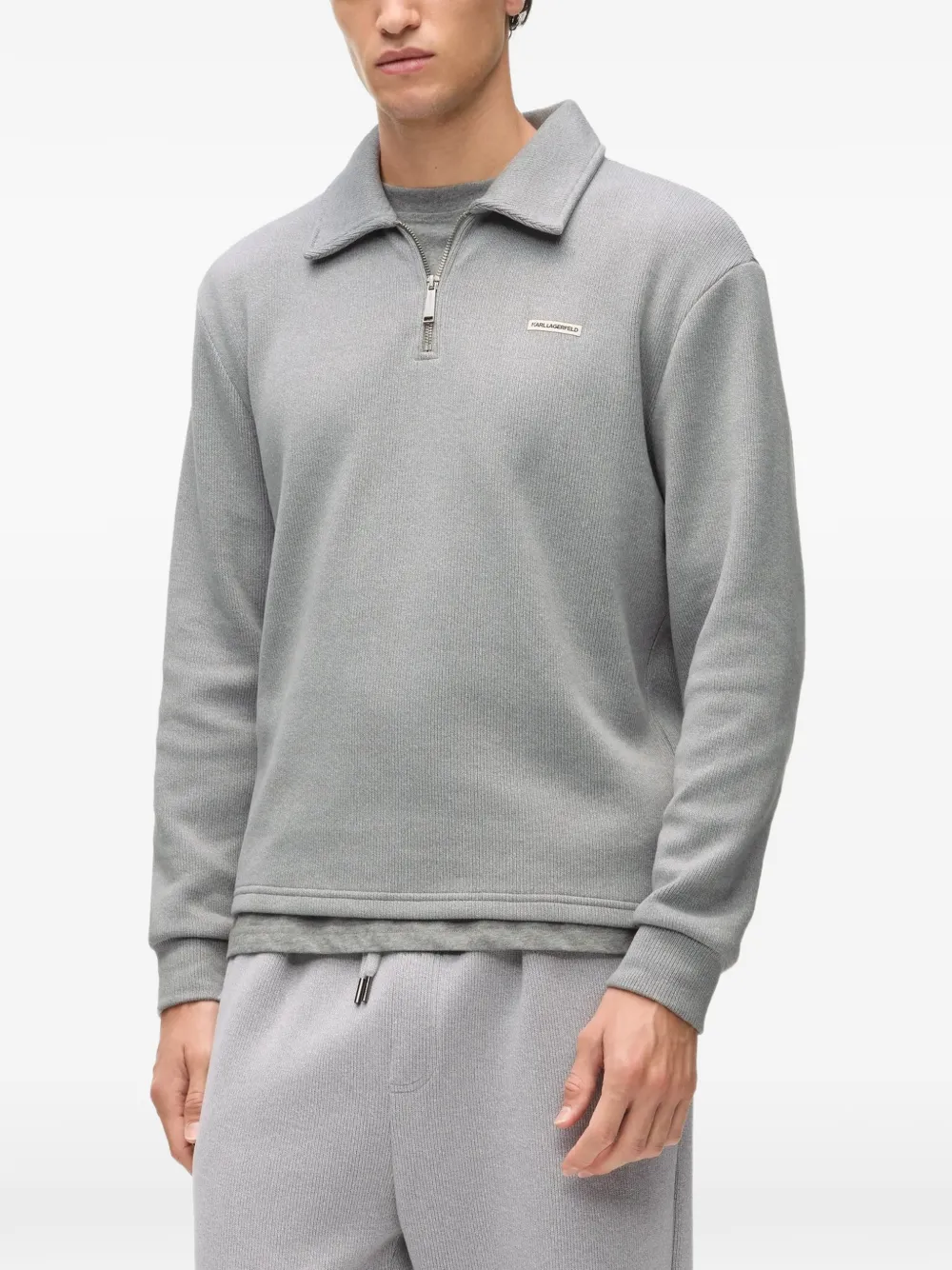 Karl Lagerfeld Geribbelde sweater met logo en rits Grijs