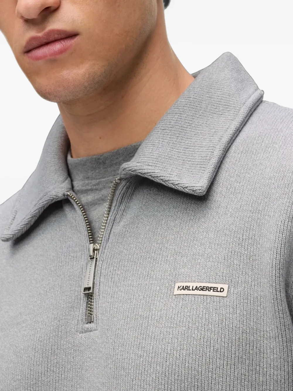 Karl Lagerfeld Geribbelde sweater met logo en rits Grijs